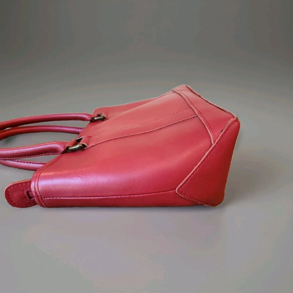 LL BEAN VINTAGE RARE RED LEATHER SHOULDER TOTE DOUBLE HANDLE BAG
